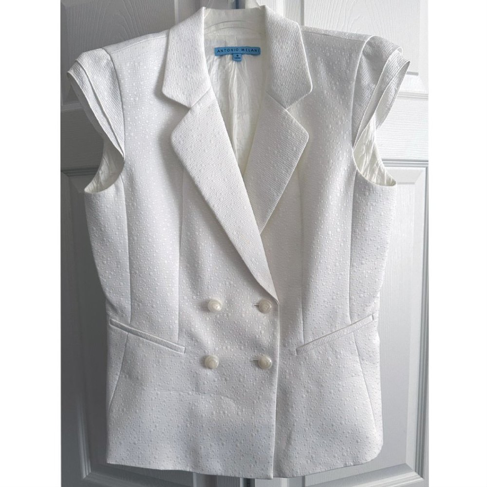 Antonio Melani Cap Sleeve Fitted Jacket, Size 6, White Pattern